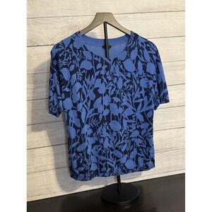 Talbots Women's Blue Floral Short Sleeve Sweater M Cotton Rayon Blend VGC
